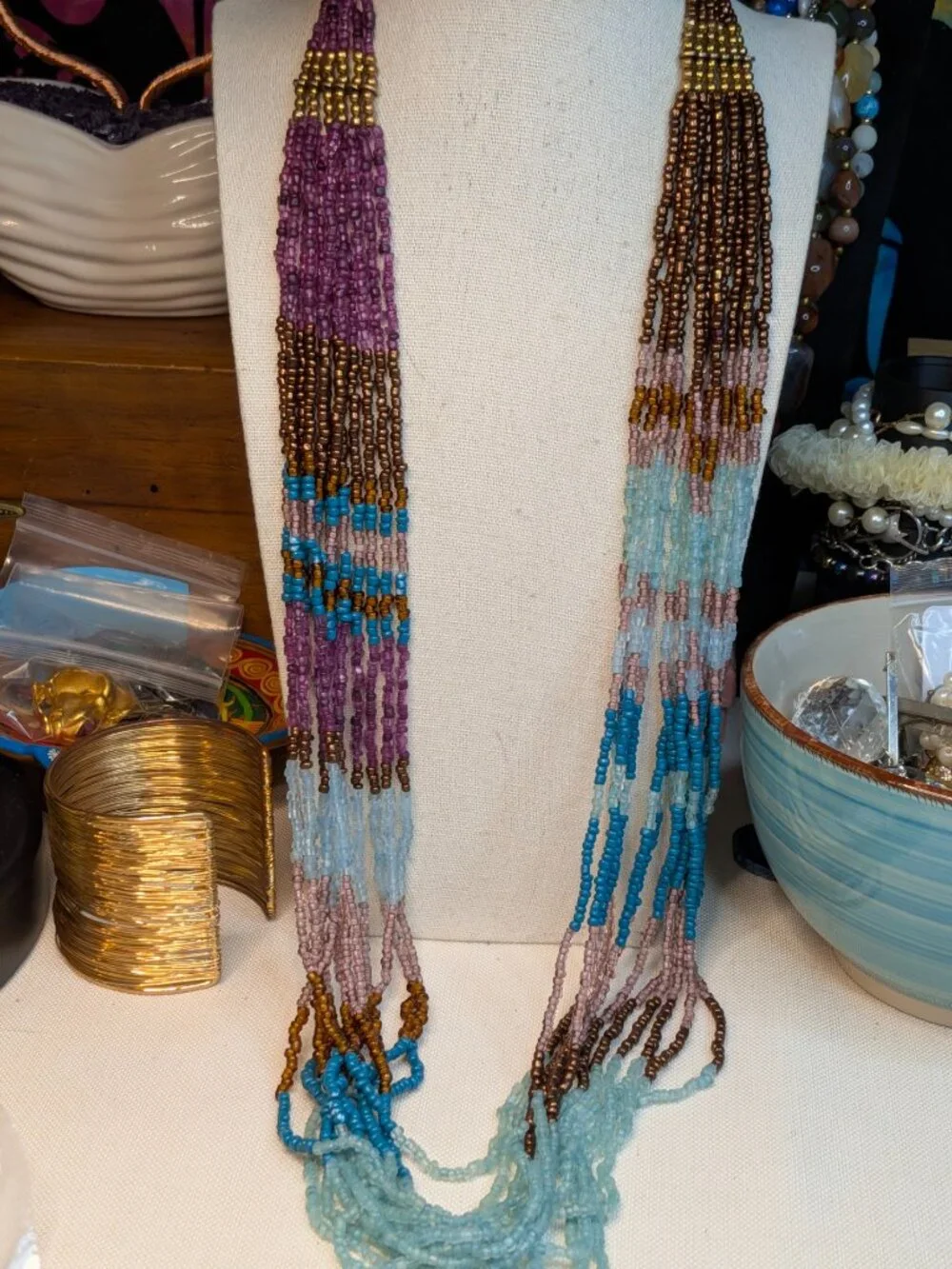 Layered Gemstone Cascade Necklace